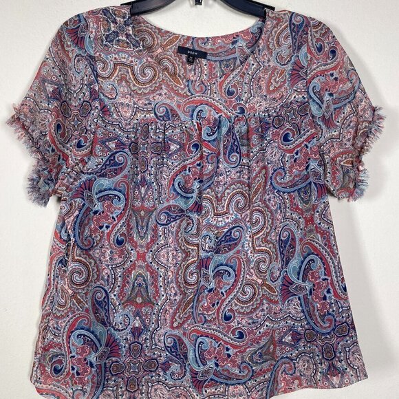 DREW Tops - Drew Women's SS Paisley Lined Blouse Top M Navy & Red!